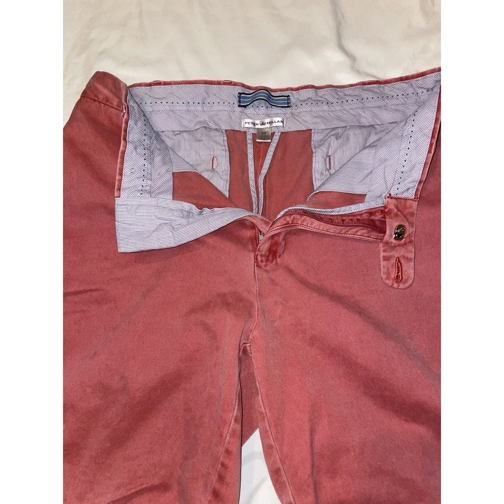 Peter Millar Mens Pima Cotton Flat Front Chino Shorts Salmon Pink Size 33 8.5 In